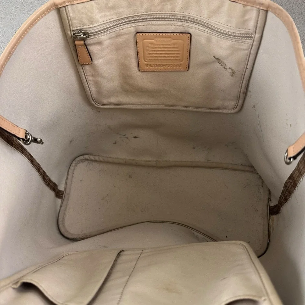 Coach City Tote Bag Logo Tan Coated Canvas Beige Brown Leather F27393